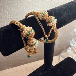 Pakistani bracelet pair with Green and Pearl beads